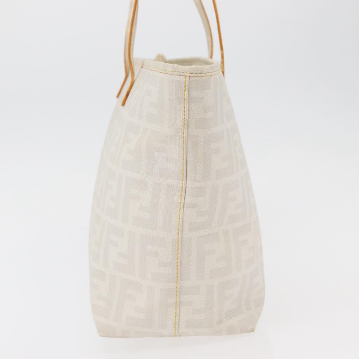 FENDI Zucca Canvas Tote Bag PVC White Gold Auth ep14348A