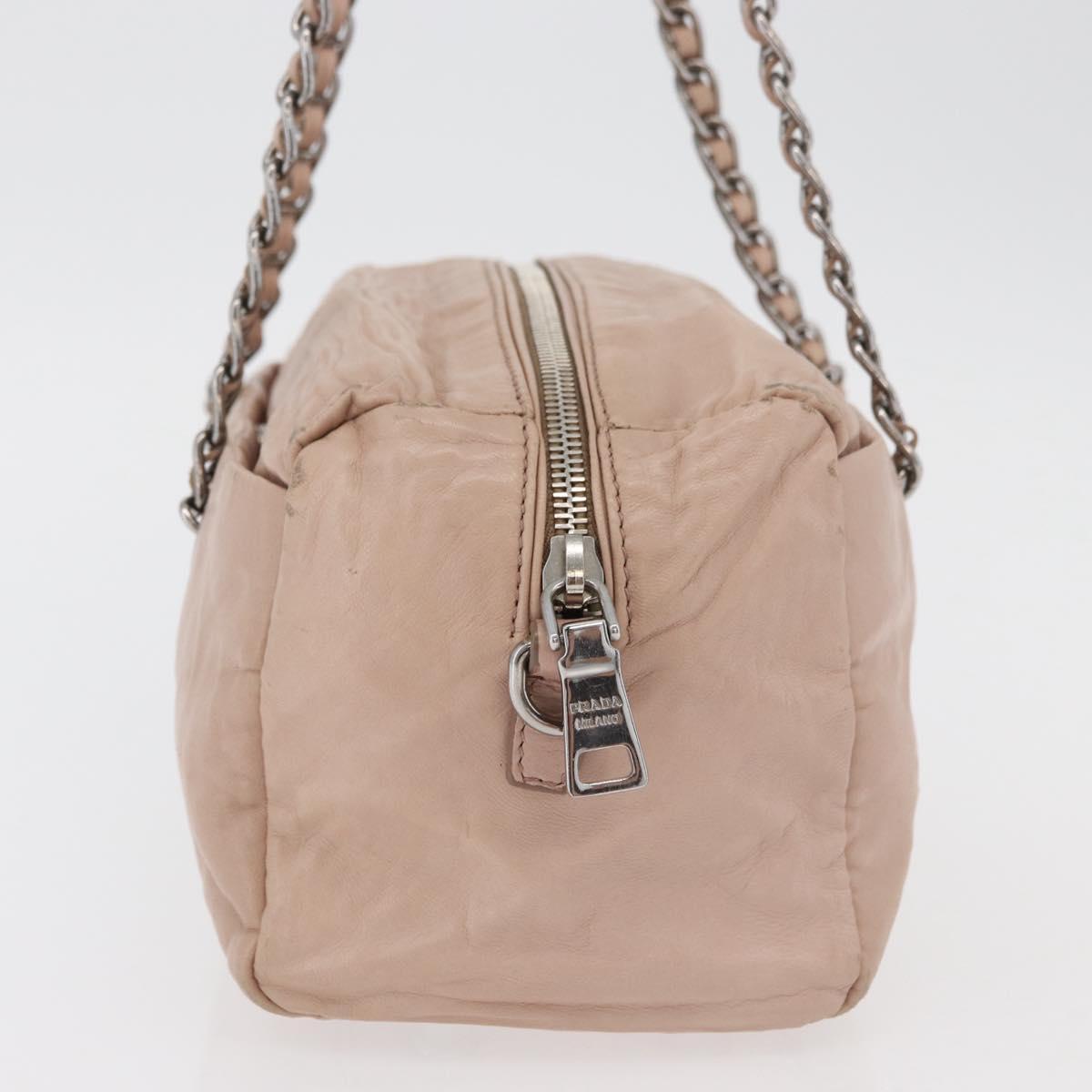 PRADA Chain Shoulder Bag Leather Pink Silver Auth ep14352A