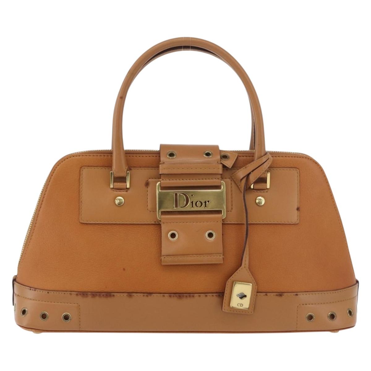 Christian Dior Street Chic Hand Bag Leather Brown Gold Auth ep14353A