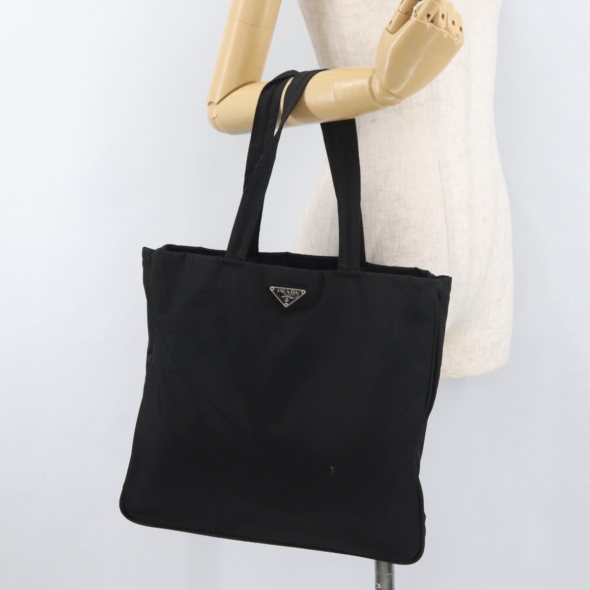 PRADA Tote Bag Nylon Black Silver Auth ep14354A