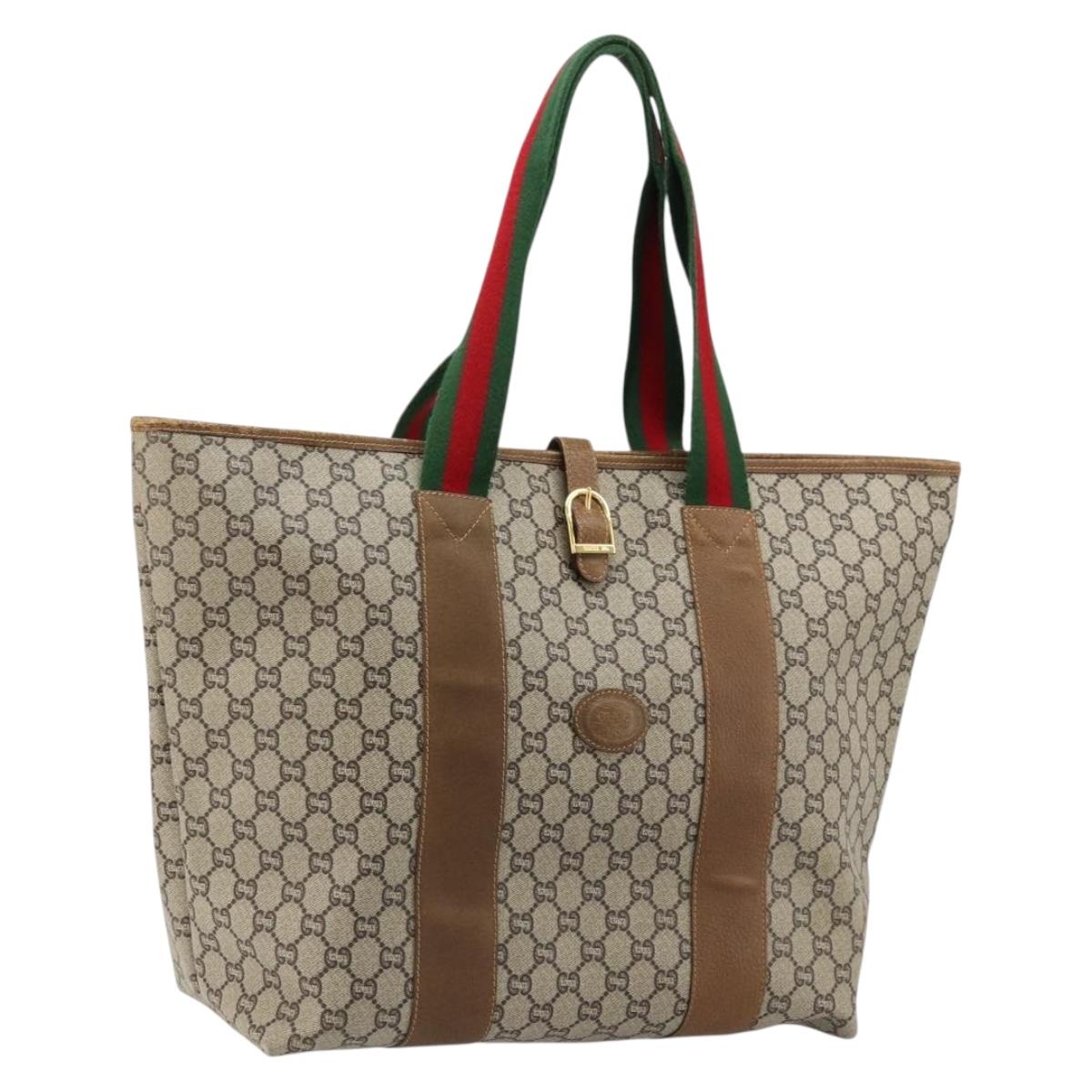 GUCCI GG Plus Supreme Web Sherry Line Tote Bag PVC Beige Gold Auth ep14358