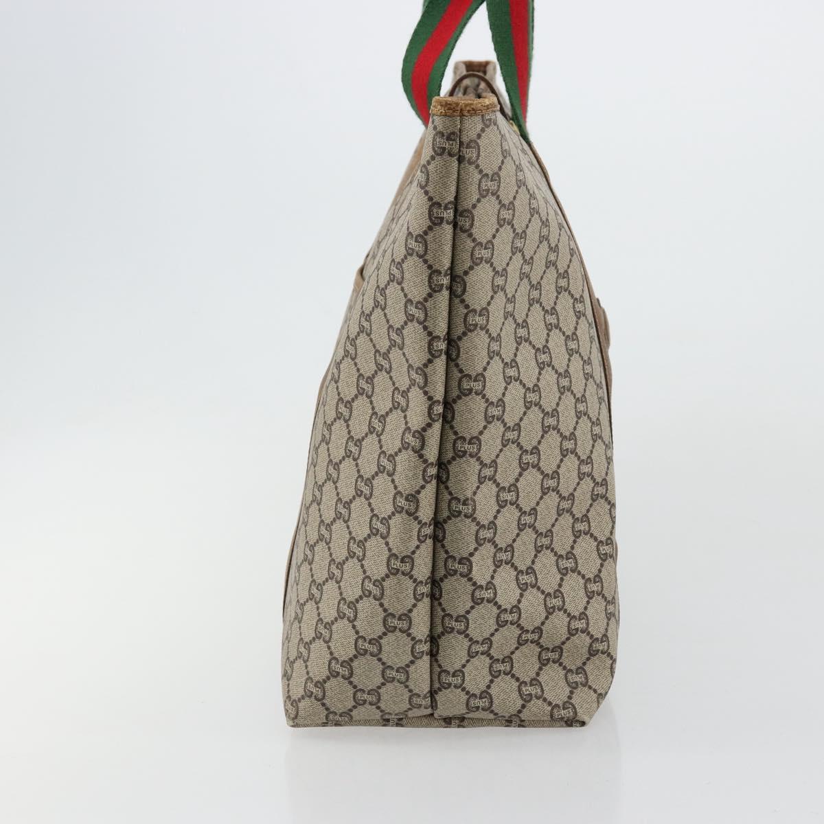 GUCCI GG Plus Supreme Web Sherry Line Tote Bag PVC Beige Gold Auth ep14358