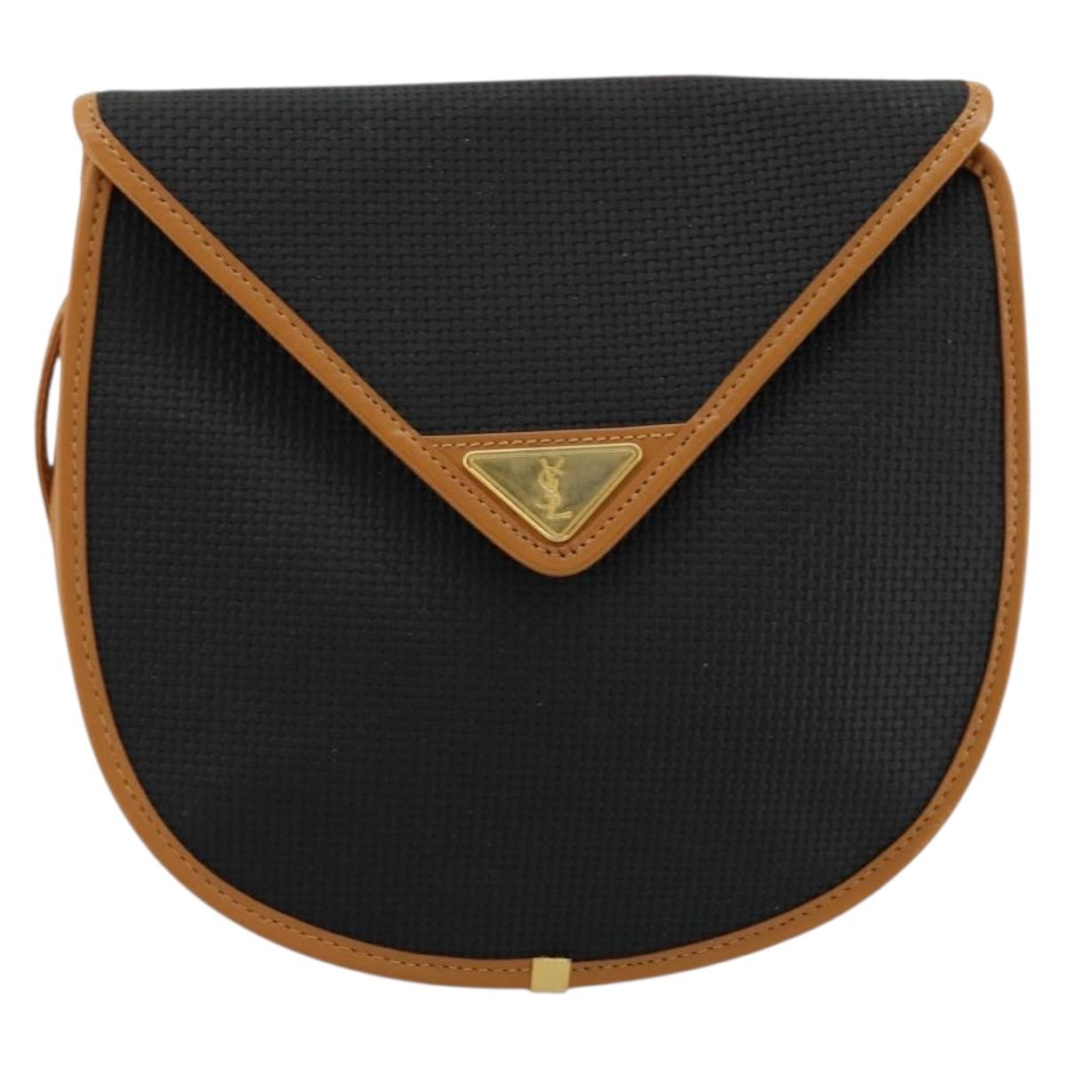 SAINT LAURENT Shoulder Bag PVC Canvas Black Gold Auth ep14368A