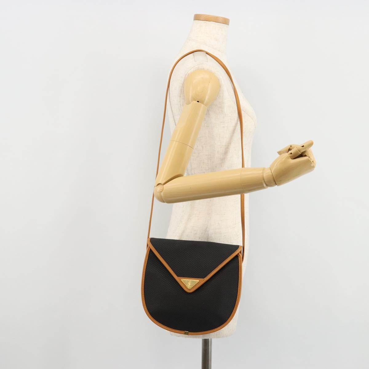 SAINT LAURENT Shoulder Bag PVC Canvas Black Gold Auth ep14368A
