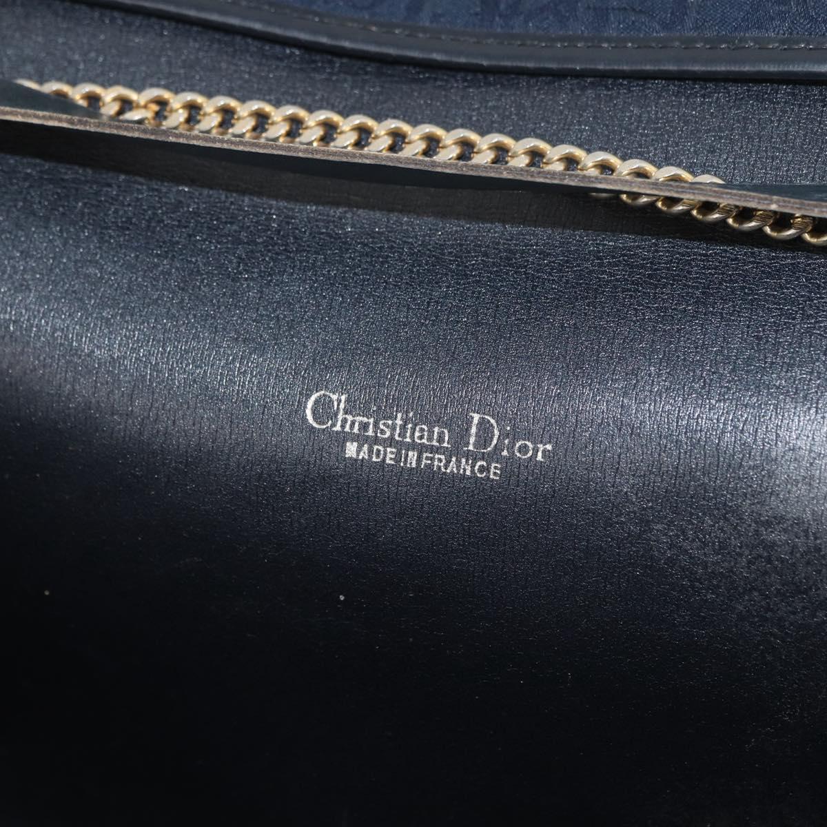 Christian Dior Trotter Canvas Chain Shoulder Bag Navy Gold Auth ep14377