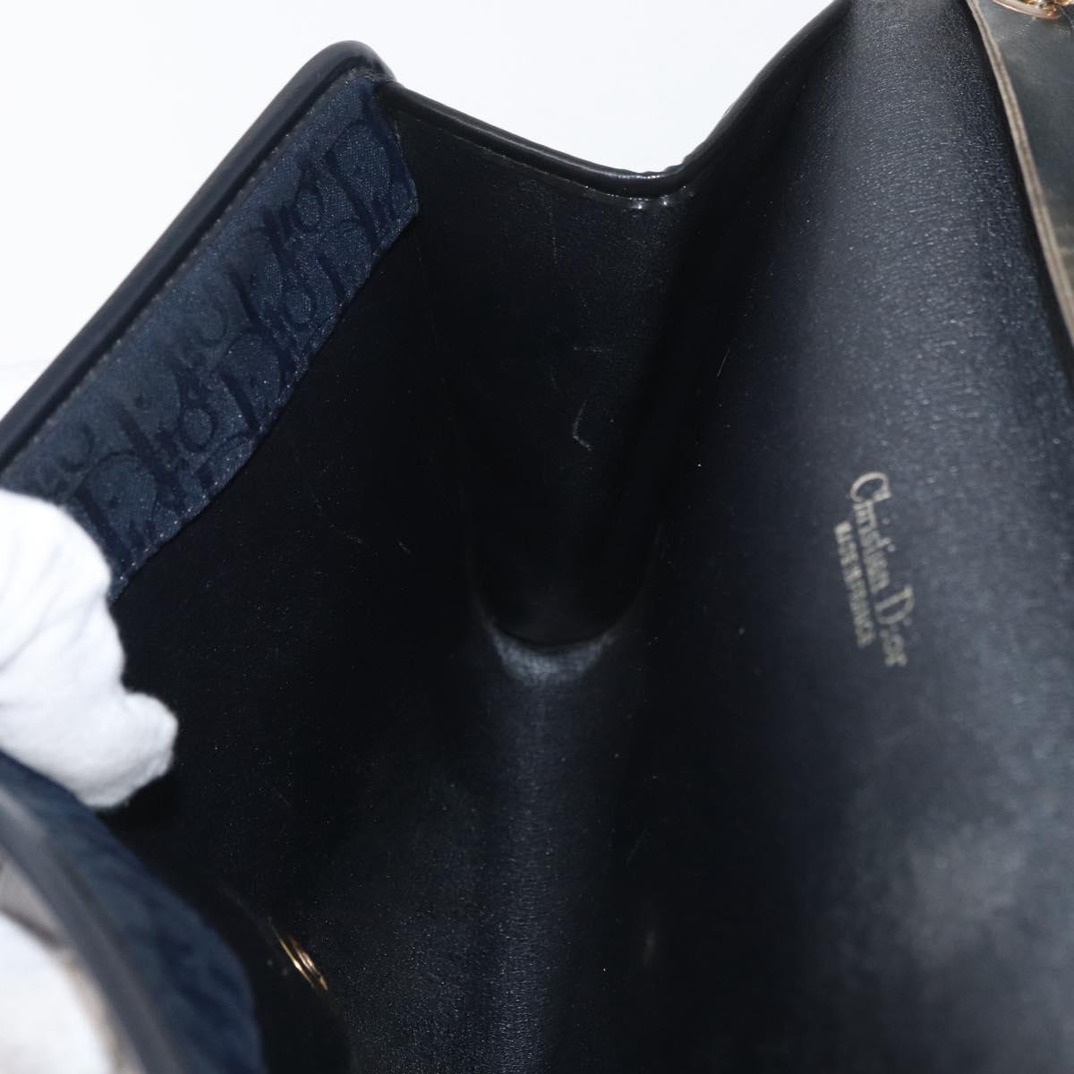 Christian Dior Trotter Canvas Chain Shoulder Bag Navy Gold Auth ep14377