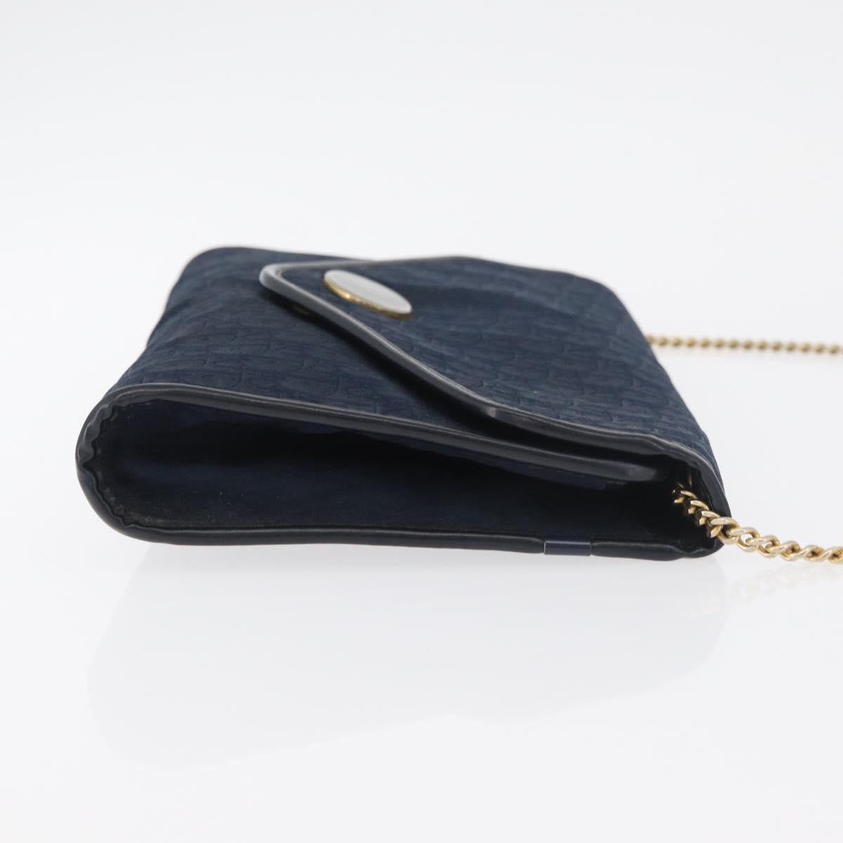 Christian Dior Trotter Canvas Chain Shoulder Bag Navy Gold Auth ep14377