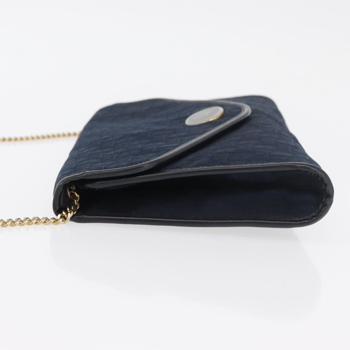 Christian Dior Trotter Canvas Chain Shoulder Bag Navy Gold Auth ep14377