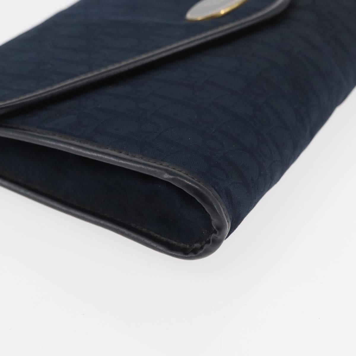 Christian Dior Trotter Canvas Chain Shoulder Bag Navy Gold Auth ep14377
