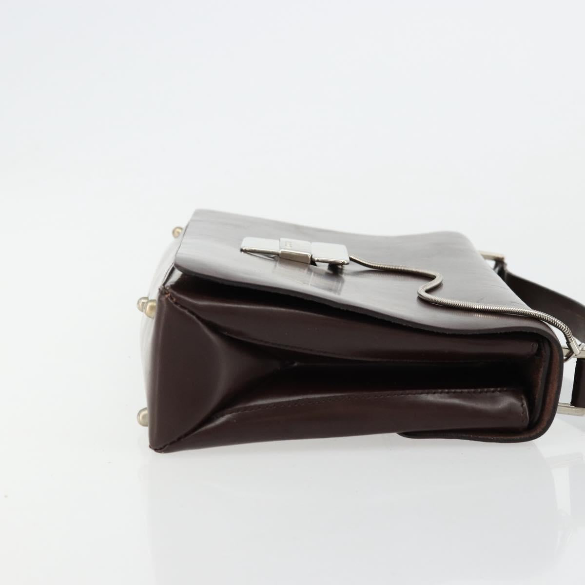 GUCCI Shoulder Bag Patent Leather Brown Silver 001 3444 1746 Auth ep14378