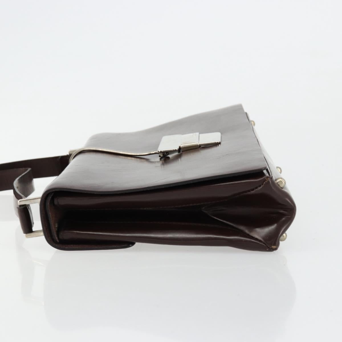 GUCCI Shoulder Bag Patent Leather Brown Silver 001 3444 1746 Auth ep14378