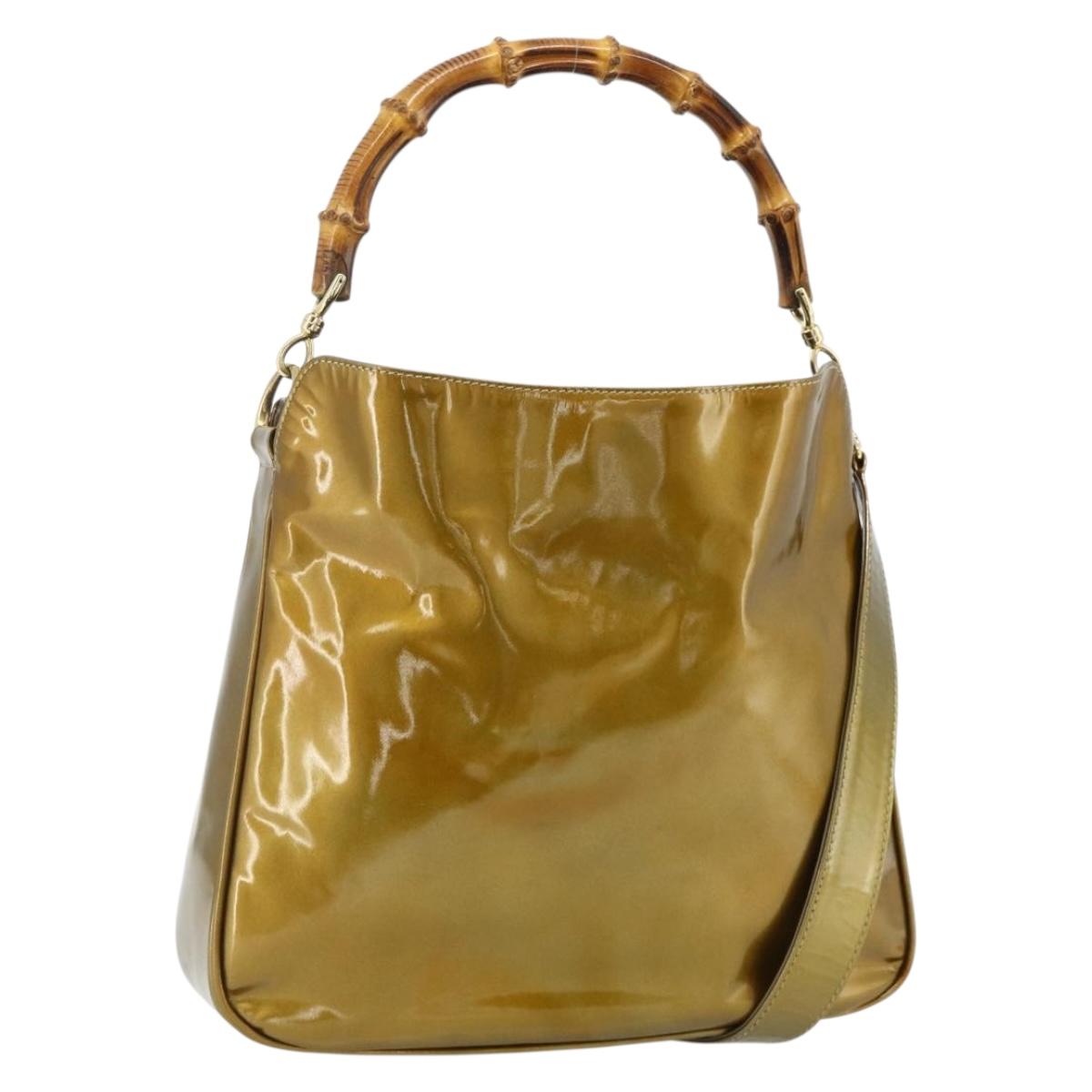 GUCCI Bamboo Hand Bag Patent Leather 2way Gold 001 1014 1638 Auth ep14385