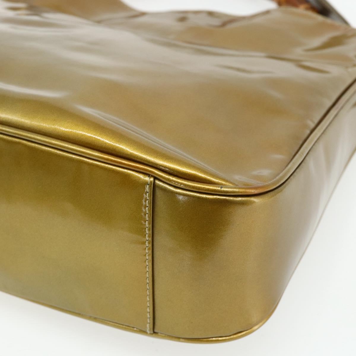 GUCCI Bamboo Hand Bag Patent Leather 2way Gold 001 1014 1638 Auth ep14385