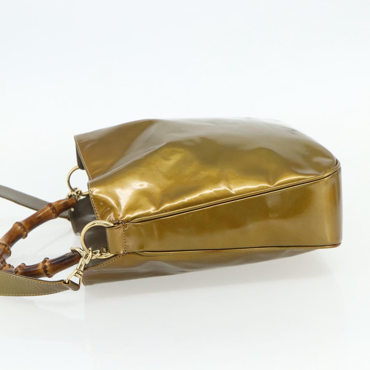 GUCCI Bamboo Hand Bag Patent Leather 2way Gold 001 1014 1638 Auth ep14385