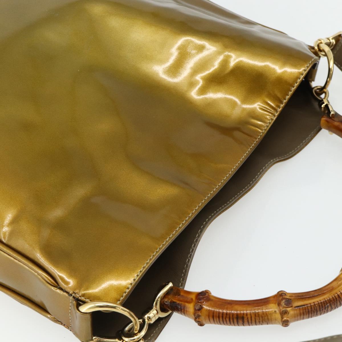 GUCCI Bamboo Hand Bag Patent Leather 2way Gold 001 1014 1638 Auth ep14385