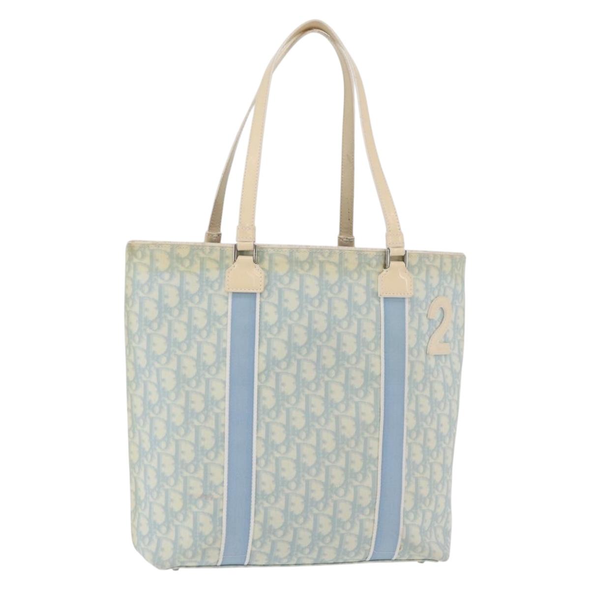 Christian Dior Trotter Canvas Tote Bag PVC Blue Silver Auth ep14386
