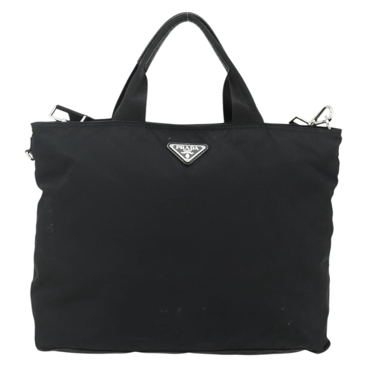 PRADA Hand Bag Nylon 2way Black Silver Auth ep14390A