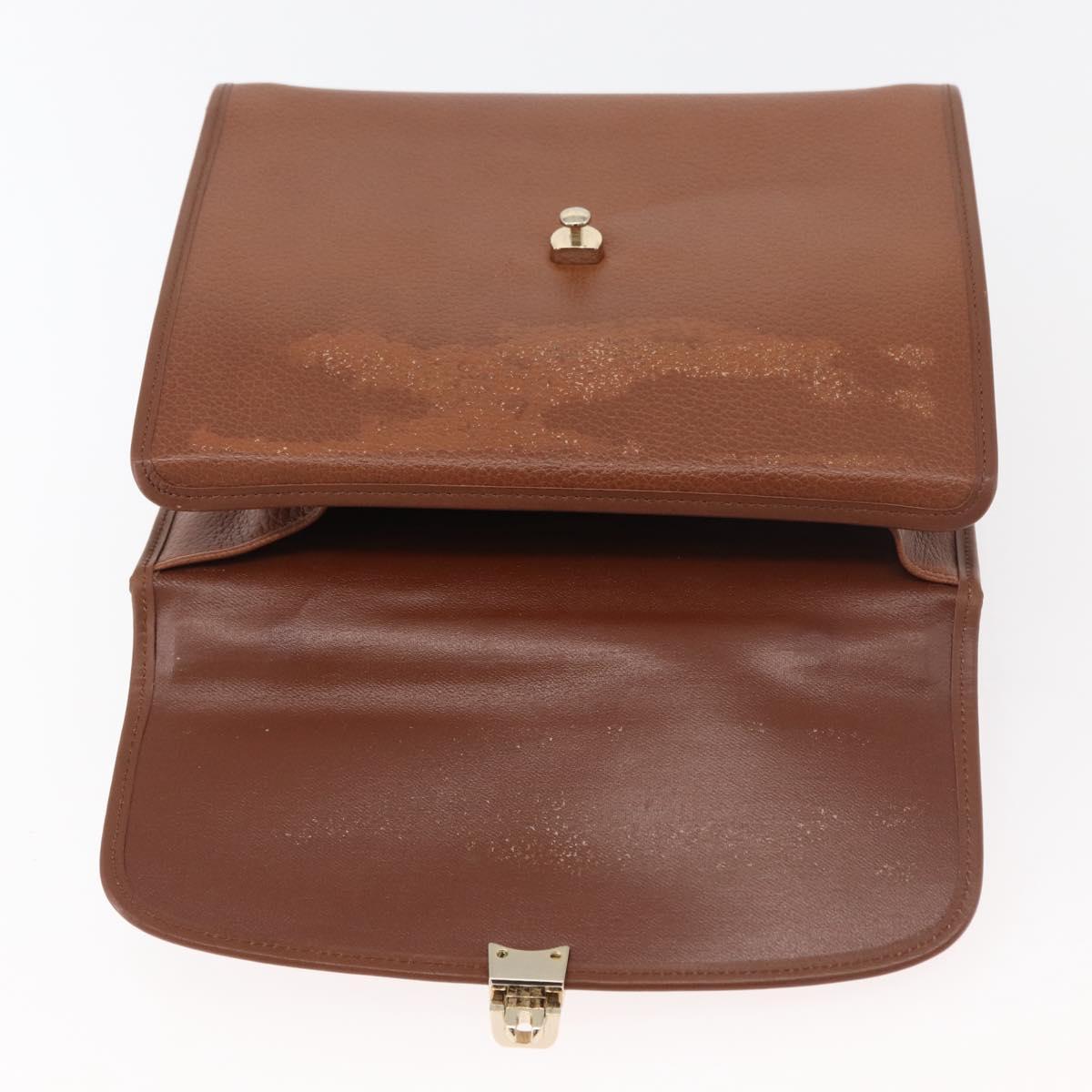 Burberrys Hand Bag Leather 2way Brown Silver Auth ep14396