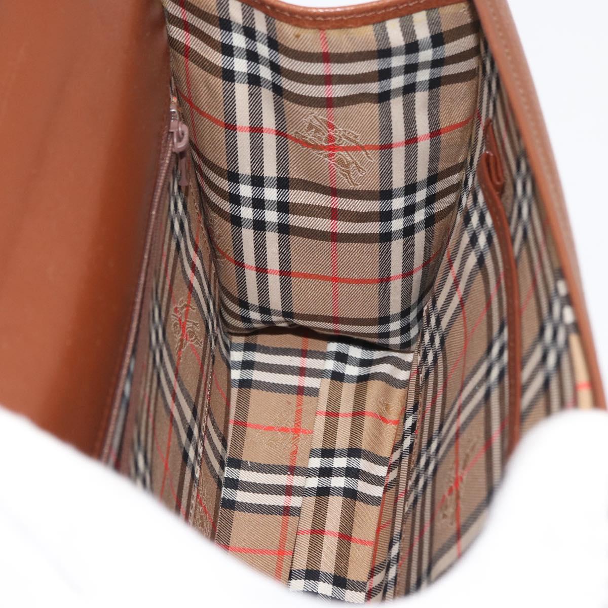 Burberrys Hand Bag Leather 2way Brown Silver Auth ep14396