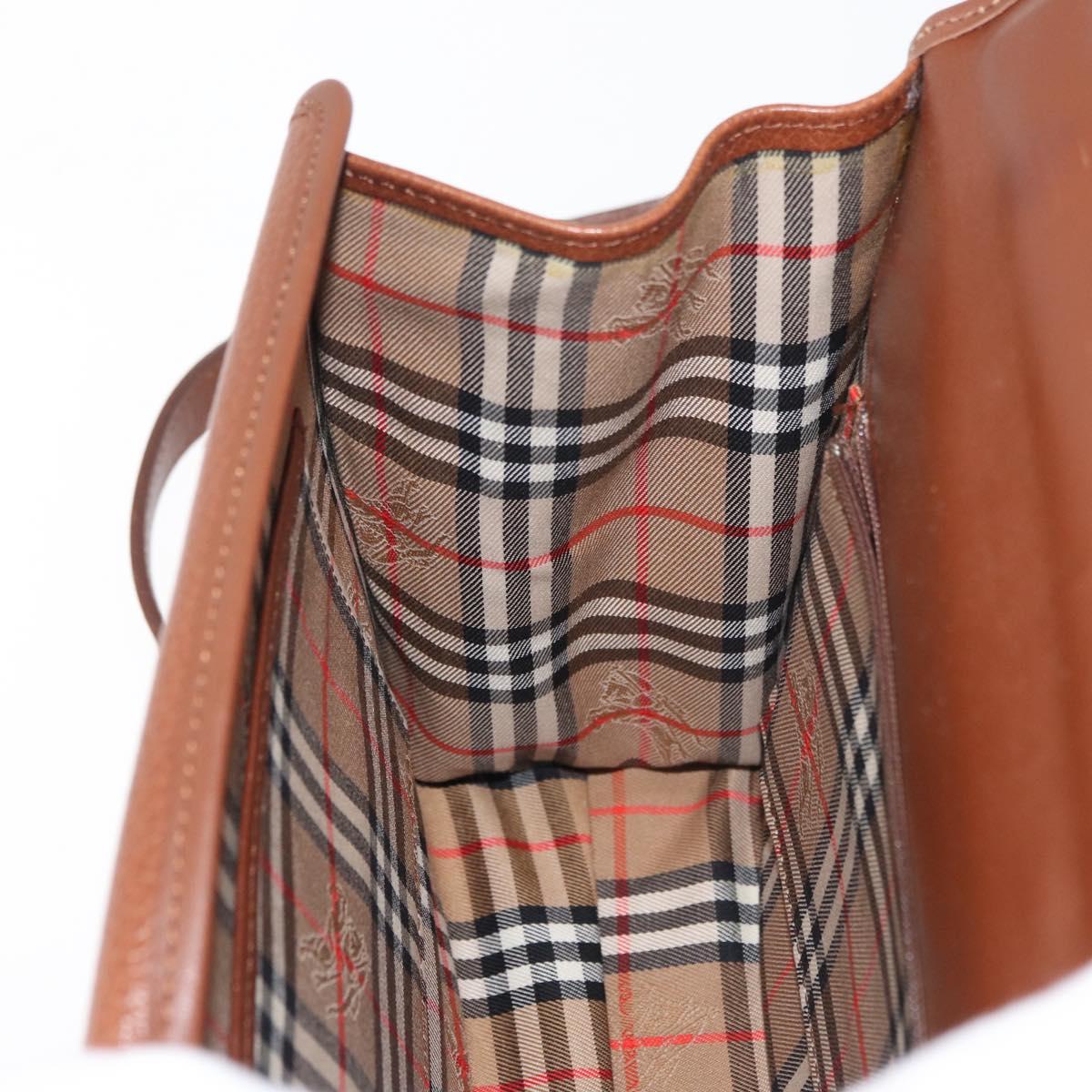 Burberrys Hand Bag Leather 2way Brown Silver Auth ep14396