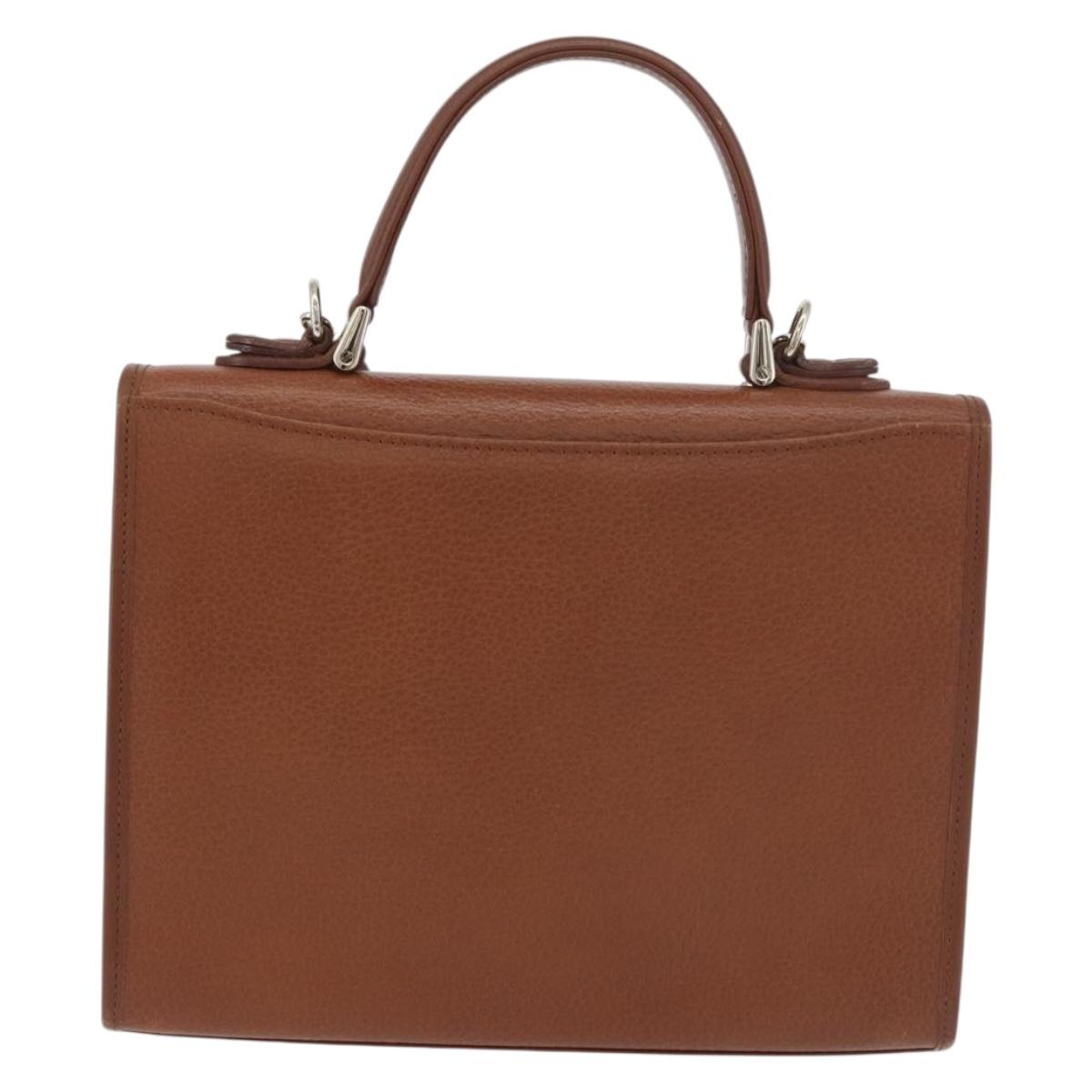 Burberrys Hand Bag Leather 2way Brown Silver Auth ep14396