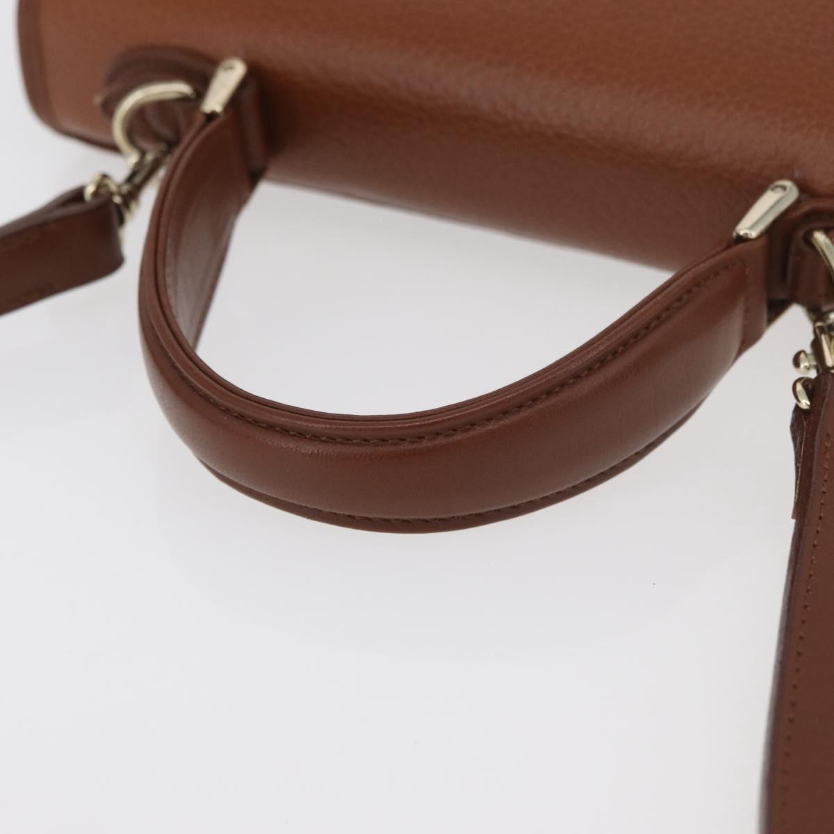Burberrys Hand Bag Leather 2way Brown Silver Auth ep14396