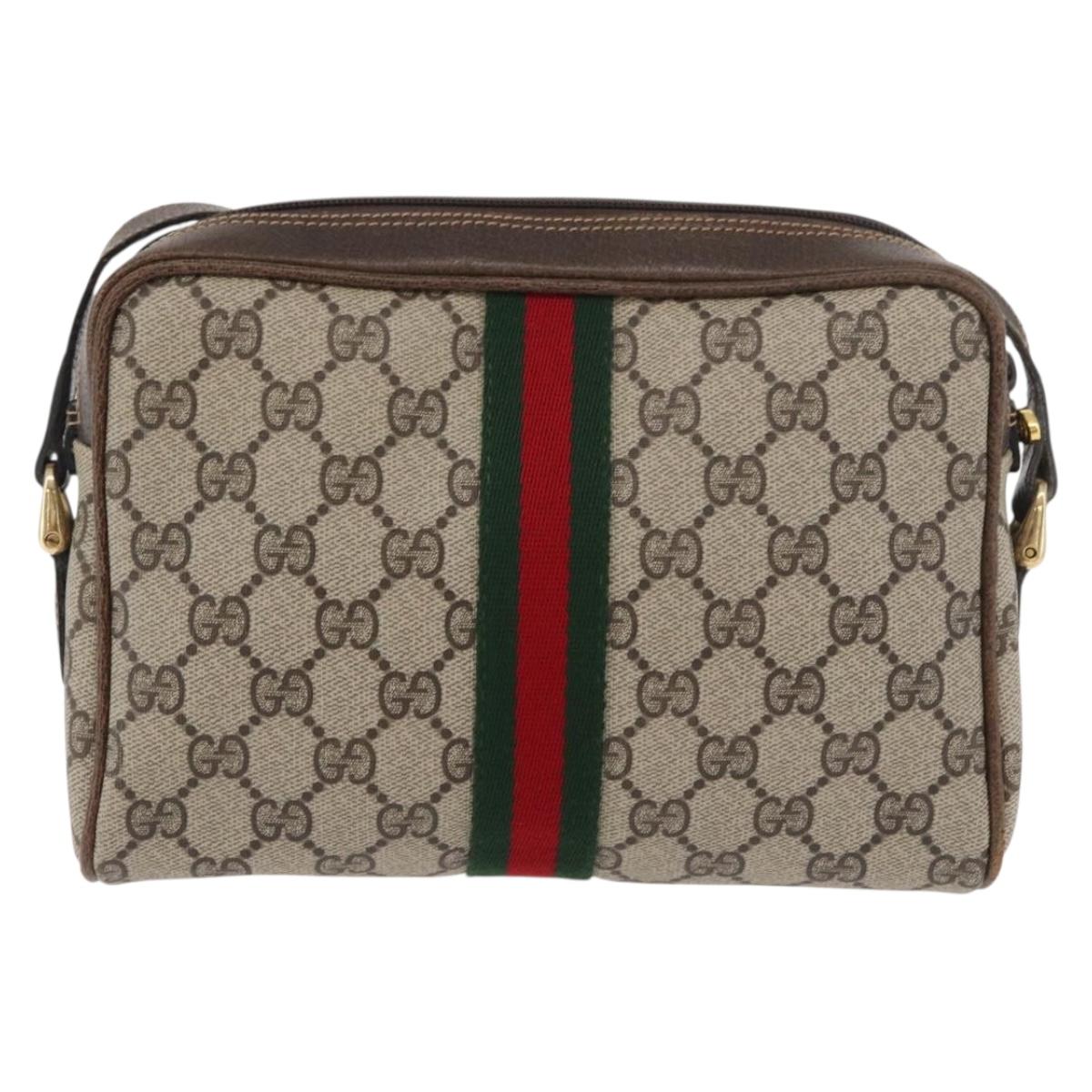 GUCCI GG Supreme Web Sherry Line Bag PVC Beige Gold 010 378 Auth ep14400