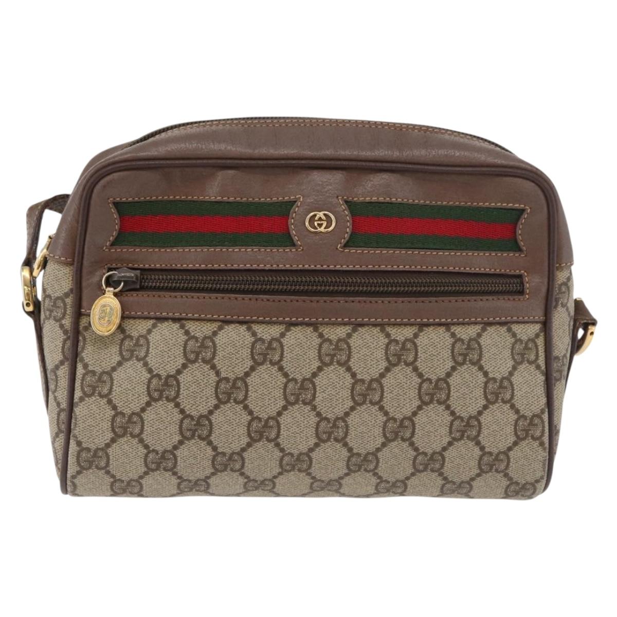 GUCCI GG Supreme Web Sherry Line Bag PVC Beige Gold 001 44 6655 Auth ep14411
