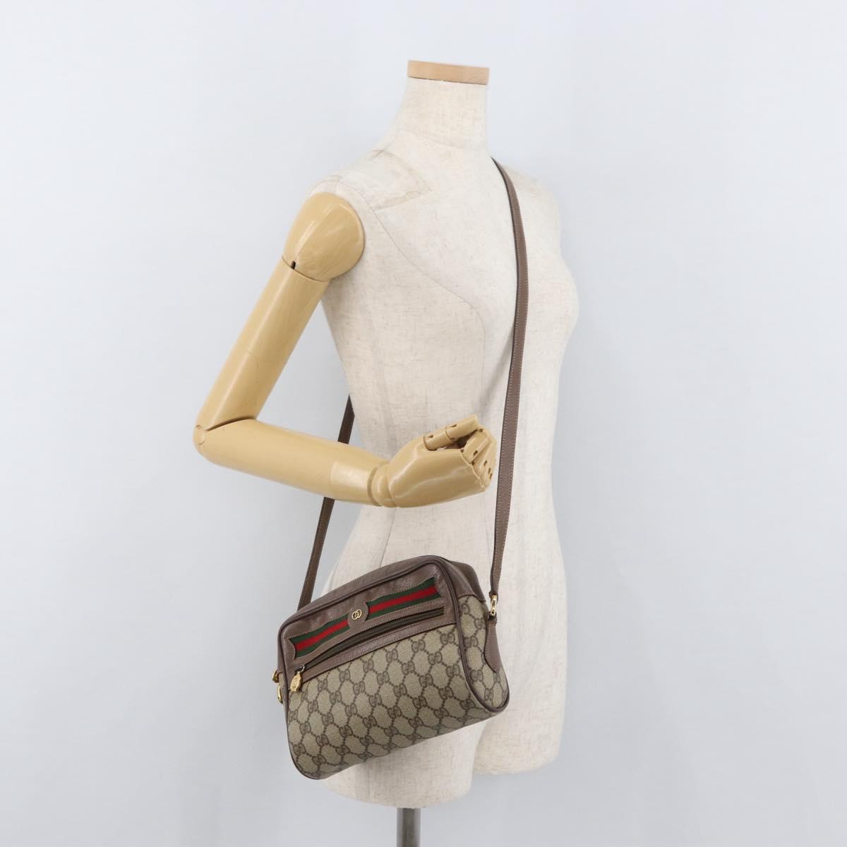 GUCCI GG Supreme Web Sherry Line Bag PVC Beige Gold 001 44 6655 Auth ep14411