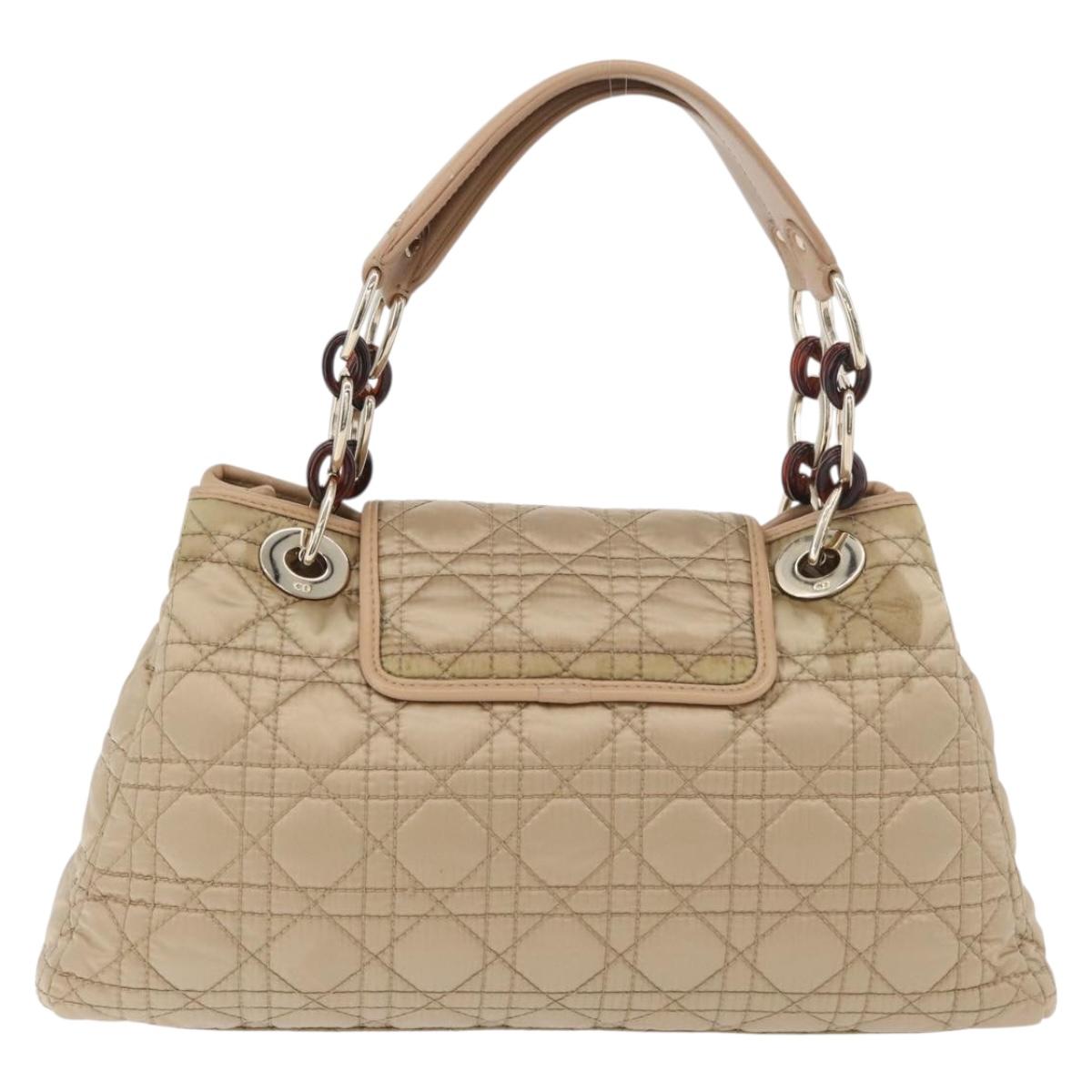 Christian Dior Canage Lady Dior Hand Bag Nylon Gold Auth ep14417A