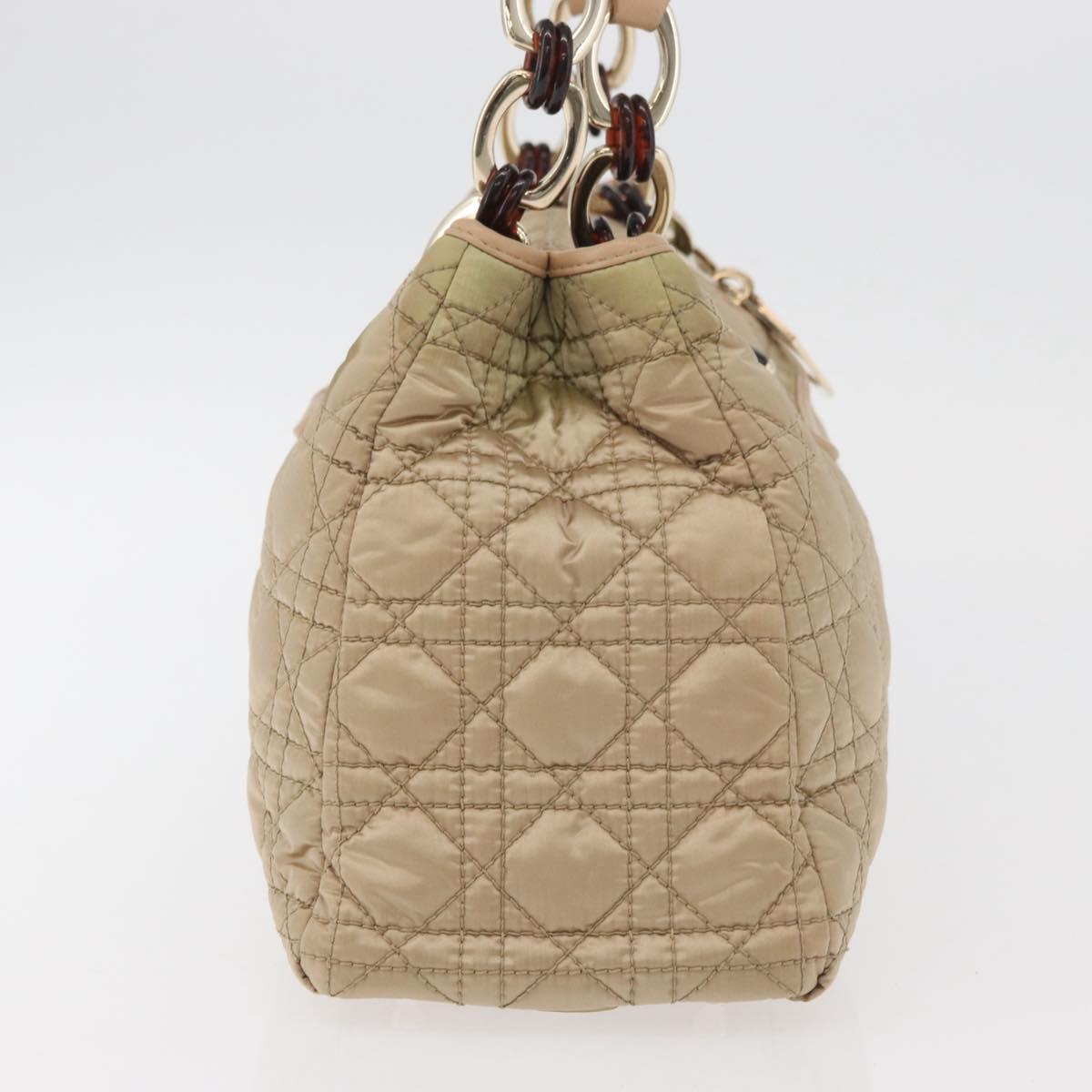 Christian Dior Canage Lady Dior Hand Bag Nylon Gold Auth ep14417A
