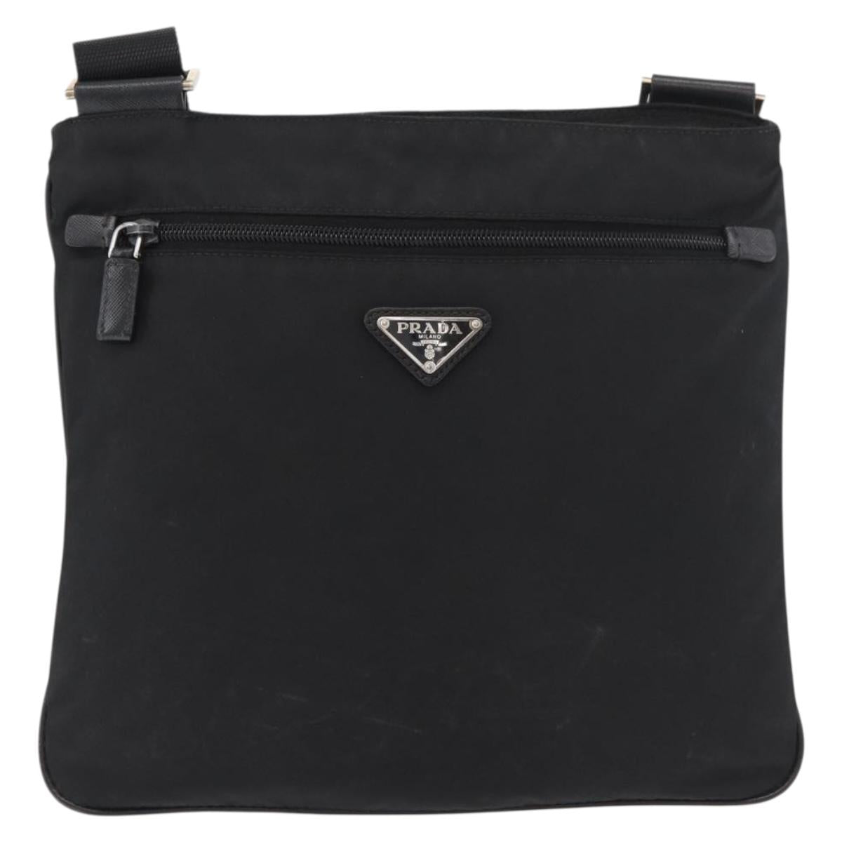 PRADA Shoulder Bag Nylon Black Silver Auth ep14418A