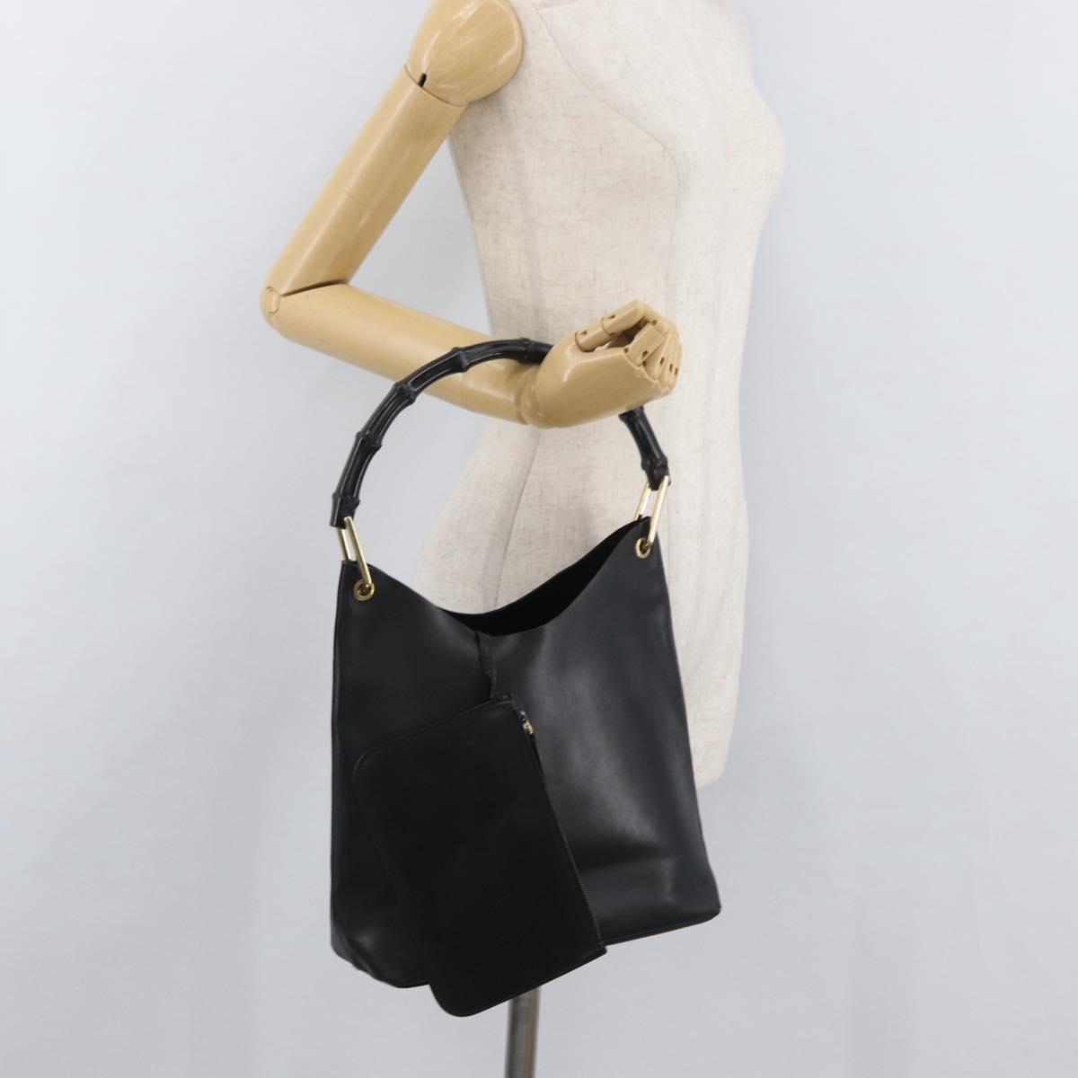 GUCCI Bamboo Shoulder Bag Leather Black Gold 001 2058 1880 0 Auth ep14420
