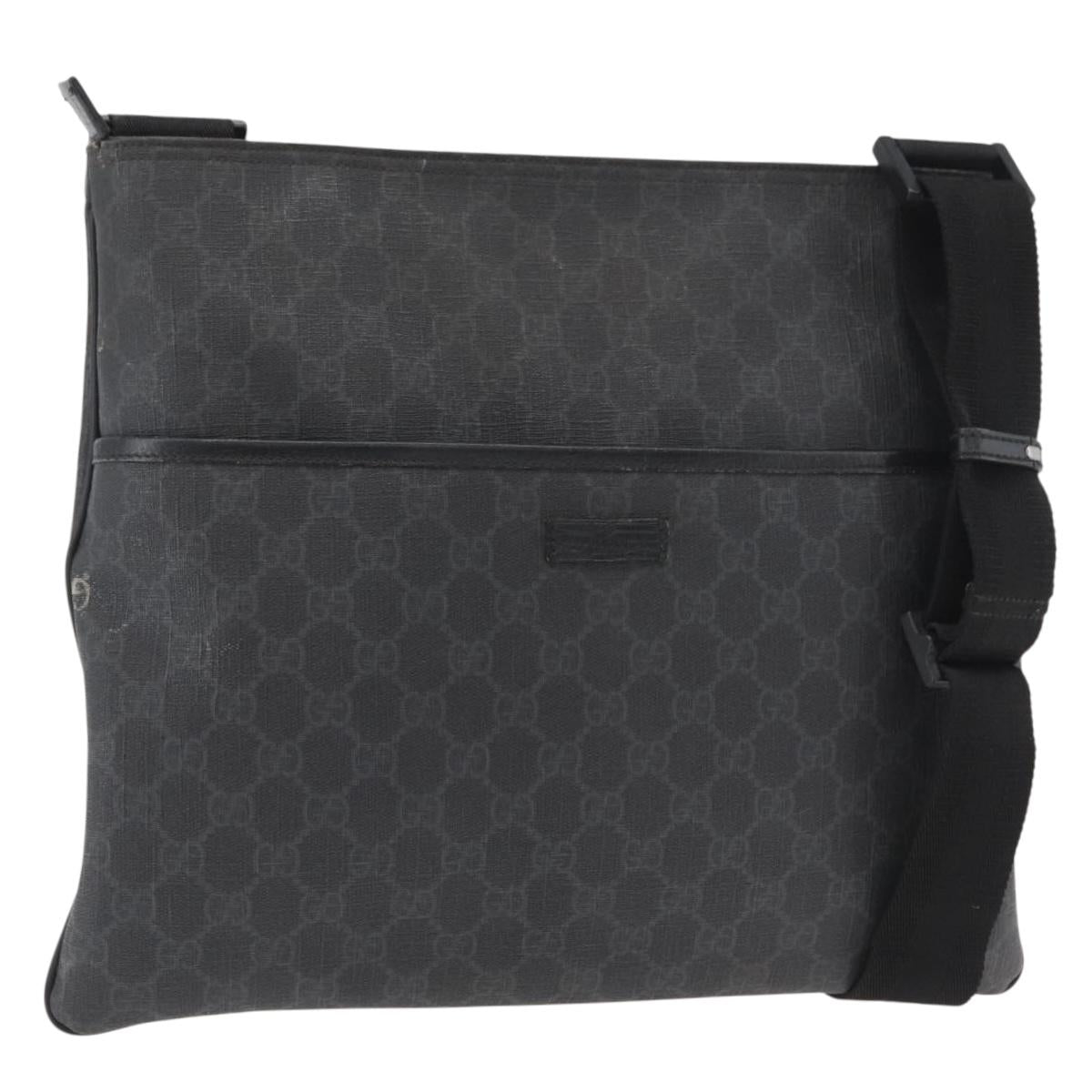 GUCCI GG Supreme Shoulder Bag PVC Black Silver 162904 Auth ep14425