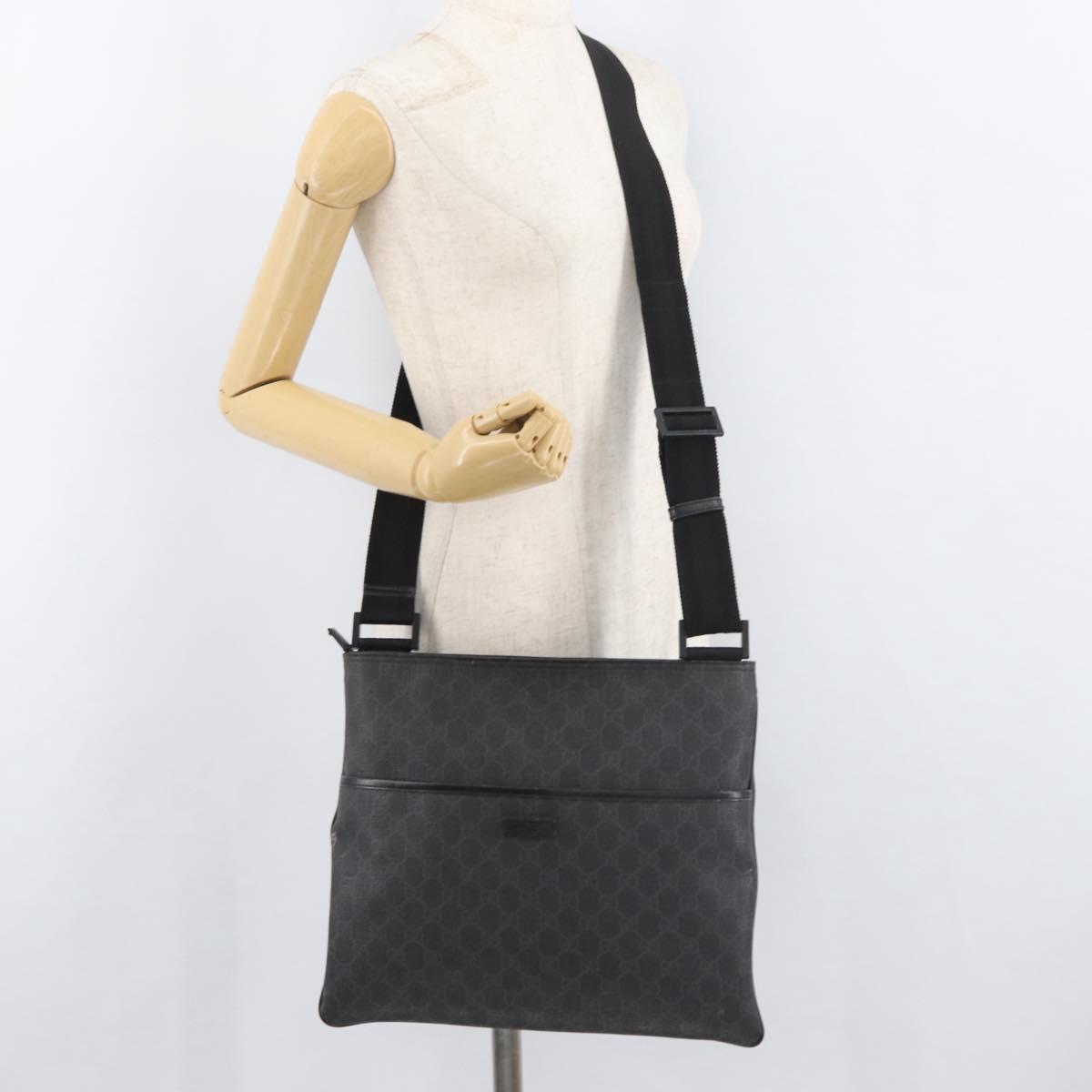 GUCCI GG Supreme Shoulder Bag PVC Black Silver 162904 Auth ep14425