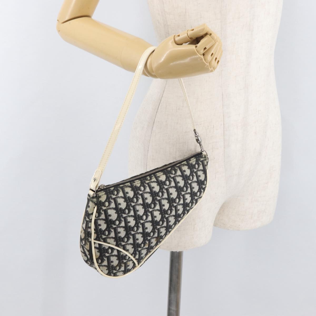 Christian Dior Trotter Canvas Saddle Pouch PVC Black Silver Auth ep14436