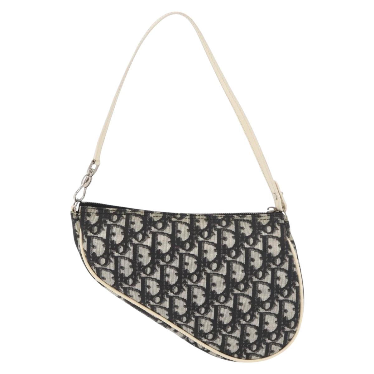 Christian Dior Trotter Canvas Saddle Pouch PVC Black Silver Auth ep14436