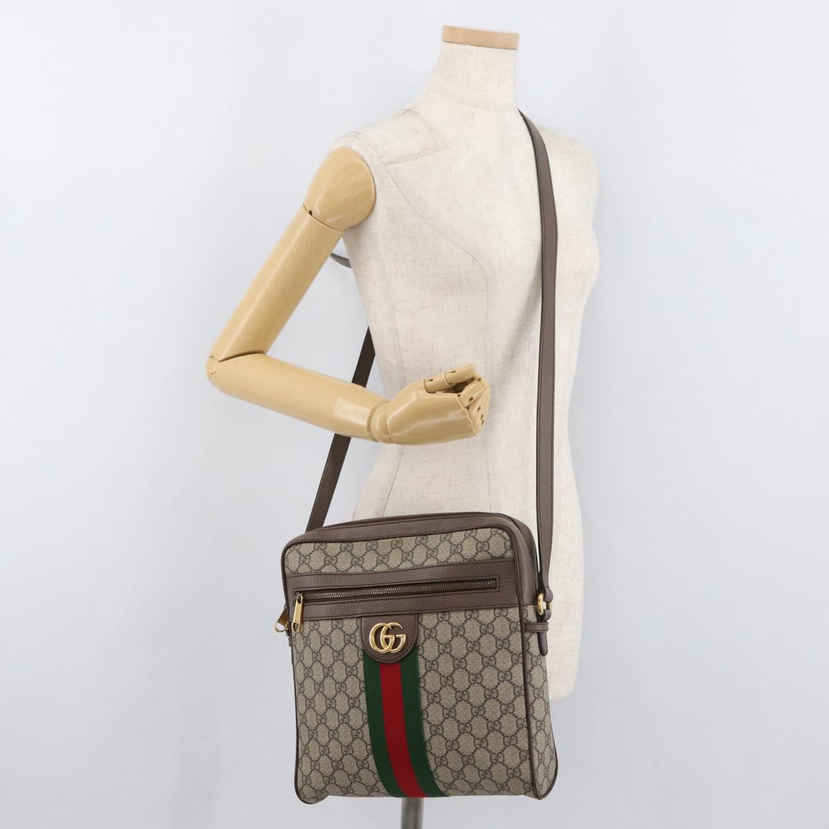 GUCCI GG Supreme Web Sherry Line Bag PVC Beige Gold 547934 Auth ep14440A