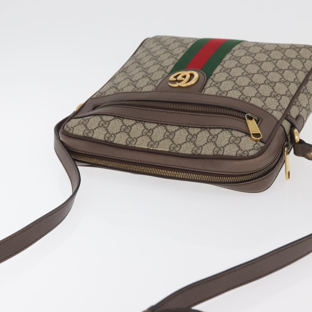 GUCCI GG Supreme Web Sherry Line Bag PVC Beige Gold 547934 Auth ep14440A