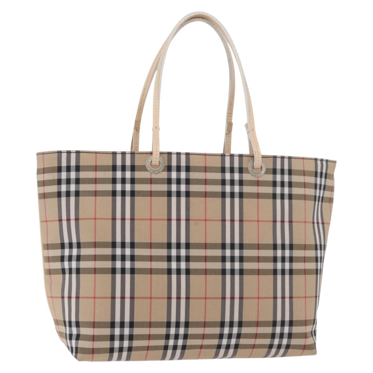 BURBERRY Nova Check Hand Bag Nylon Beige Silver Auth ep14441A