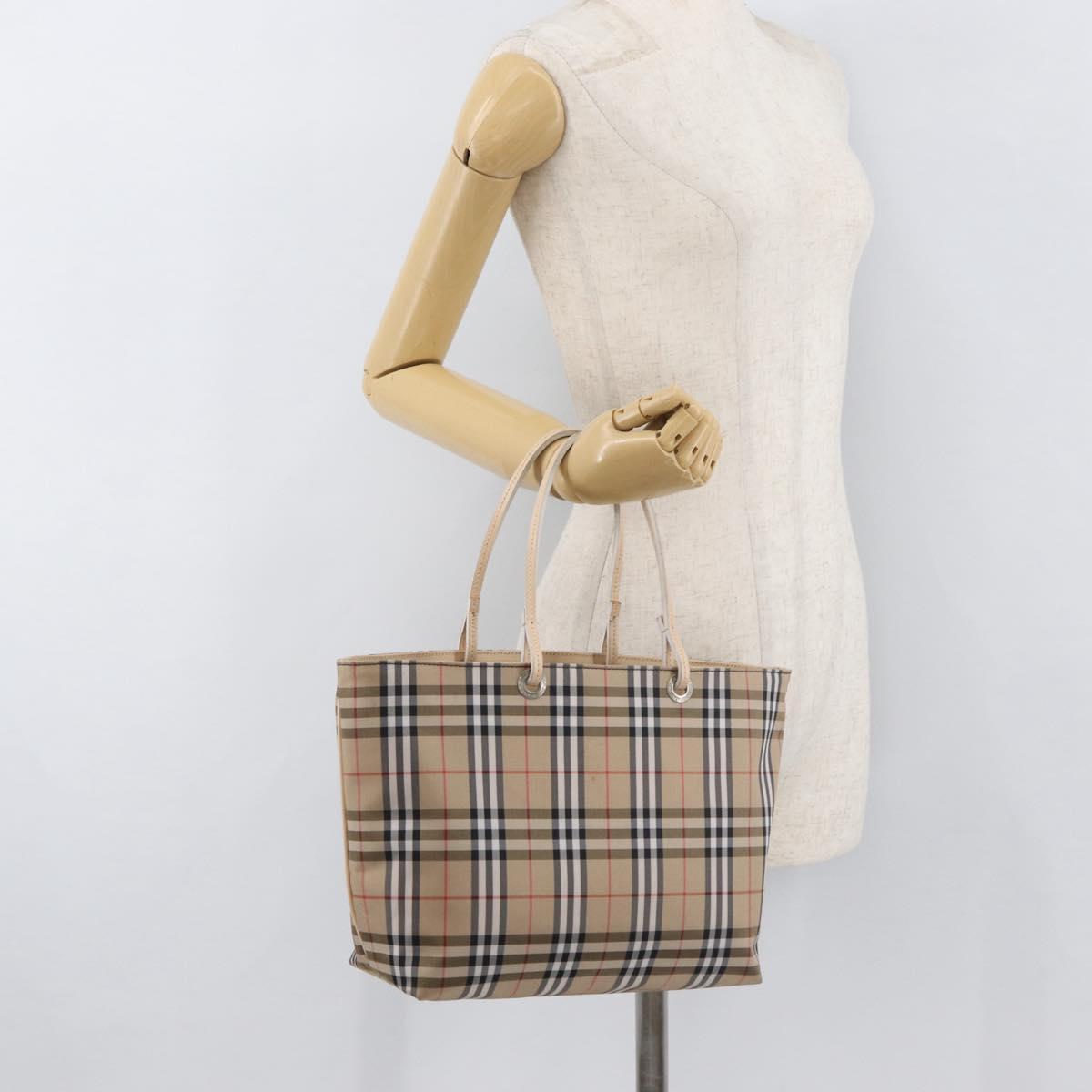 BURBERRY Nova Check Hand Bag Nylon Beige Silver Auth ep14441A