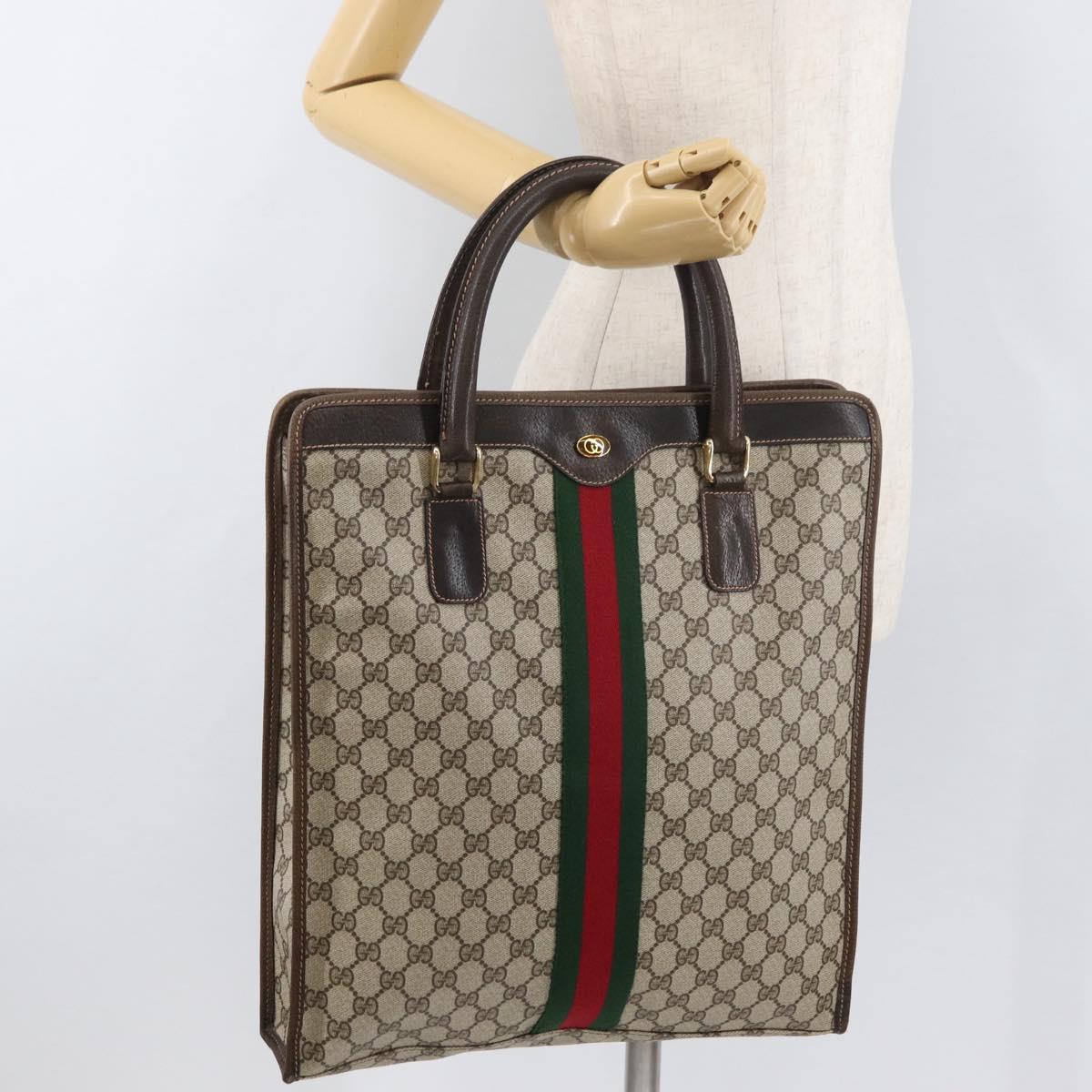 GUCCI GG Supreme Web Sherry Line Tote Bag PVC Beige Gold 010 378 Auth ep14443