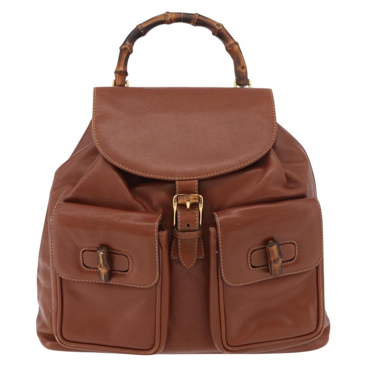 GUCCI Bamboo Backpack Leather Brown Gold 003 2058 0016 Auth ep14447