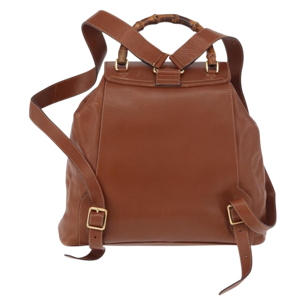 GUCCI Bamboo Backpack Leather Brown Gold 003 2058 0016 Auth ep14447