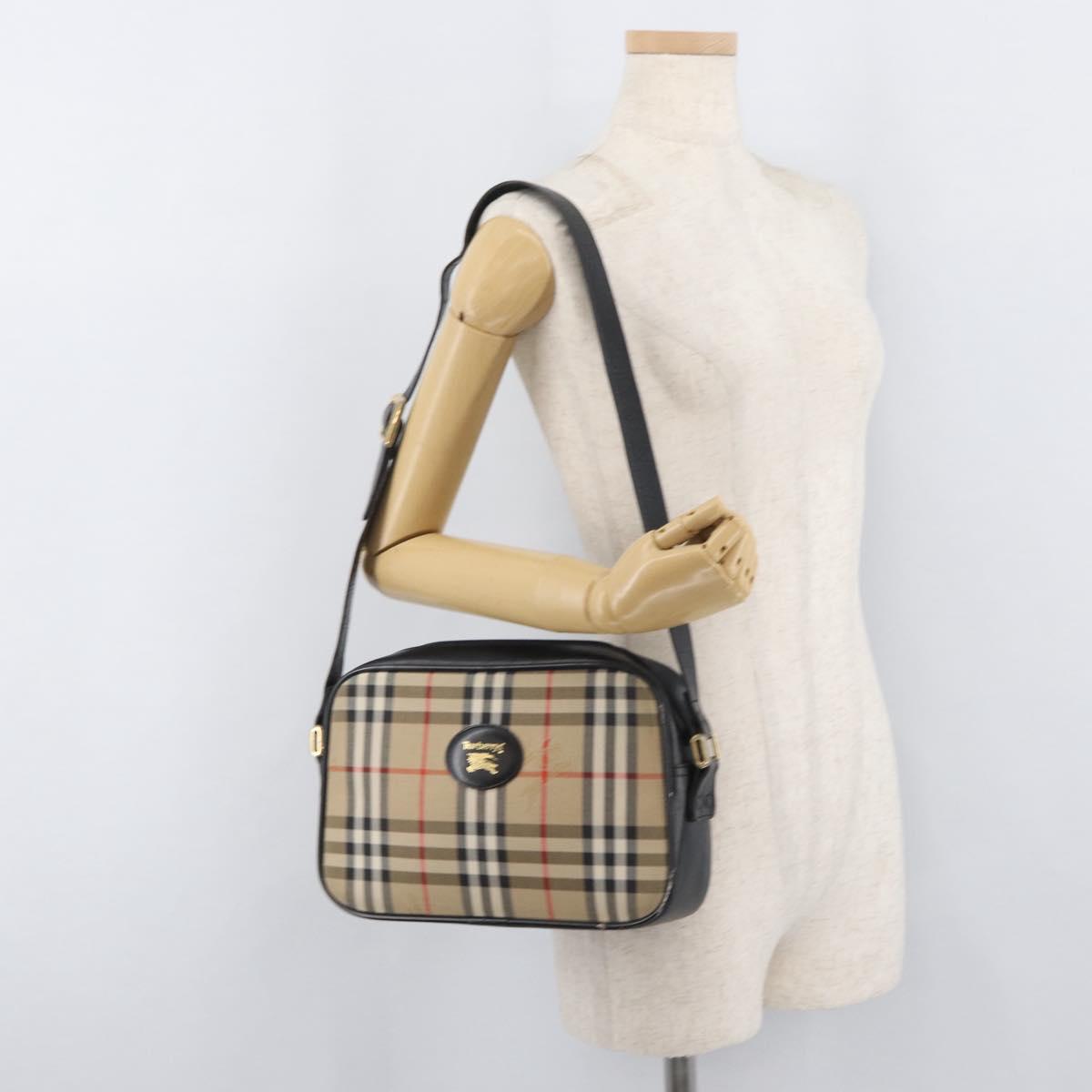 Burberrys Nova Check Shoulder Bag Canvas Beige Gold Auth ep14449A