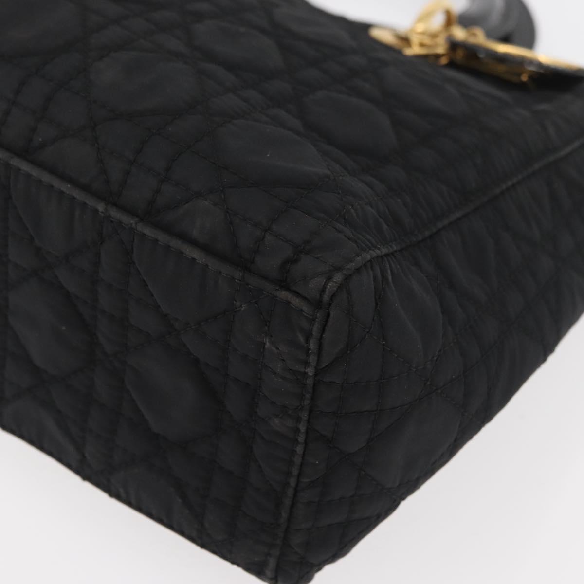 Christian Dior Canage Lady Dior Hand Bag Nylon Black Gold Auth ep14452