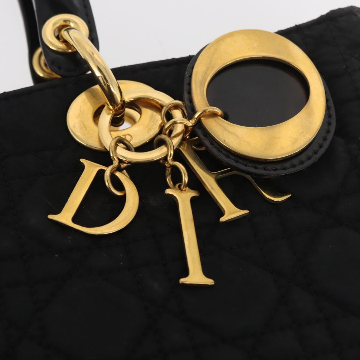 Christian Dior Canage Lady Dior Hand Bag Nylon Black Gold Auth ep14452