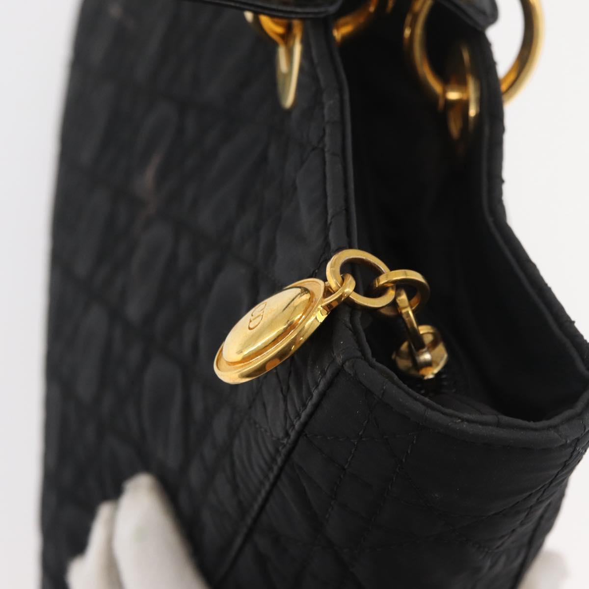 Christian Dior Canage Lady Dior Hand Bag Nylon Black Gold Auth ep14452