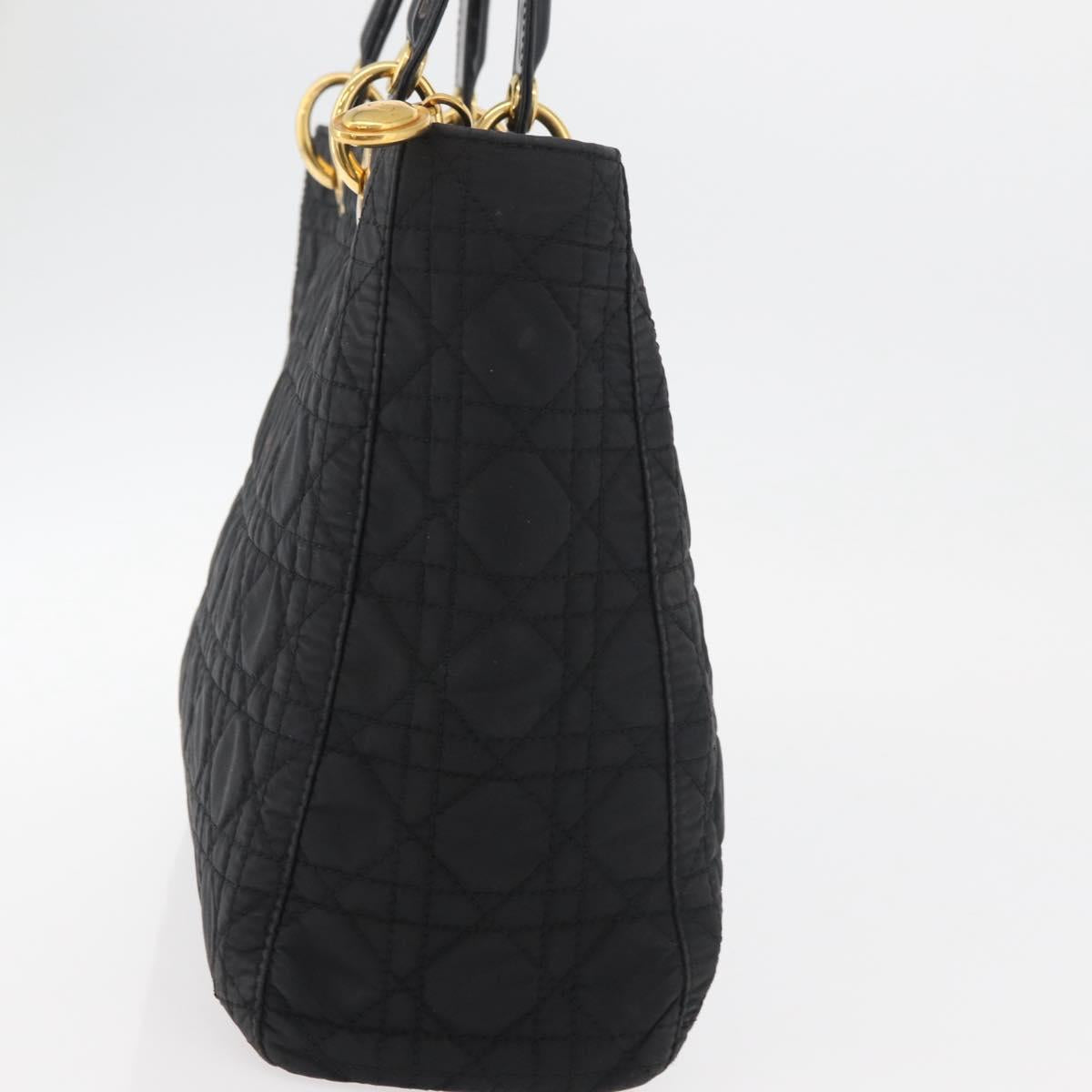 Christian Dior Canage Lady Dior Hand Bag Nylon Black Gold Auth ep14452