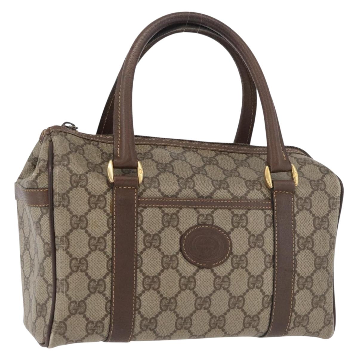 GUCCI GG Supreme Web Sherry Line Boston Bag PVC Beige Gold Auth ep14457